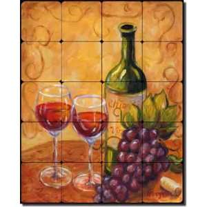 Chianti by Joanne Morris   Wine Grape Tumbled Marble Tile Mural 20 x 