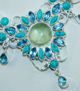 TURQUOISE GREEN AMETHYST AGATE BLUE TOPAZ .925 Silver Necklace  