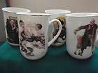 Norman Rockwell set of 4 mugs Porcelain Gold trim Saturday Evening 