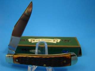 SS US Classic 1 Blade Brown Bone Trapper Pocket Knife 12BRJIG MJB 