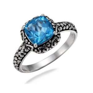 7MM Cushion Cut Natural Swiss Blue Topaz Ring In Sterling Silver 1.50 