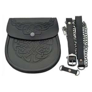   Scottish Black Leather Kilt Sporran & Belt Musical Instruments