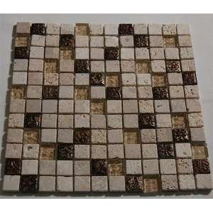  Fusion Camellia 1X1 Marble & Metal Tiles With Copper Deco 
