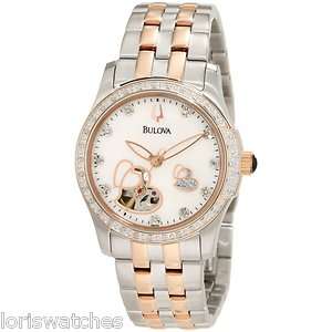 NEW BULOVA 98R154 WOMENS TWO TONE AUTOMATIC WATCH WITH OPEN HEART AND 