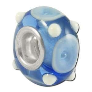  13mm Blue with Spots Rondelle Large Metal Hole Glass Beads 