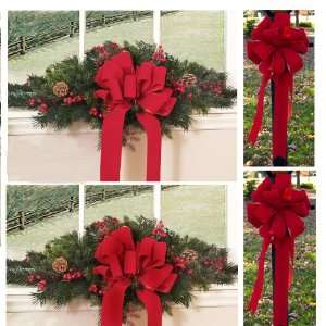  Set of 2 Christmas Window Swags with 2 Red Velvet Bows 