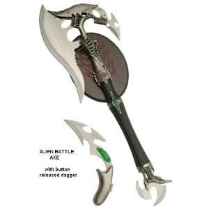 Alien Battle Axe with wood display plaque  Sports 