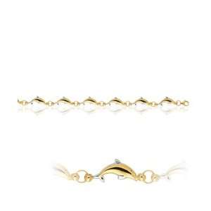  Womens Dolphin Fish Bracelet in 14K Two Tone Gold Jewelry