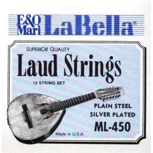  La Bella Laud Plain Steel/Silver Plated Wound Loop End 