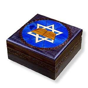   Handcraft, Branded with Jewish Star and Torah on Blue, 5x5x1.75