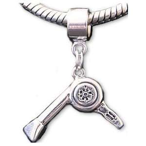  Hair Dryer Stylist Sterling Silver Dangle Charm Bead Fits 