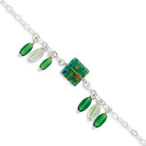  Glass Beaded Anklet in Silver, 10 Inch Jewelry