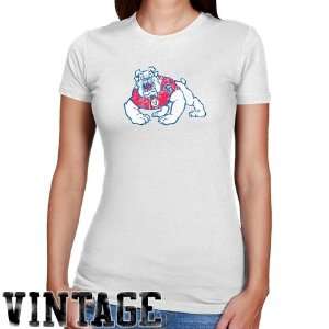 Fresno State Bulldogs Ladies White Distressed Logo Vintage Slim Fit T 