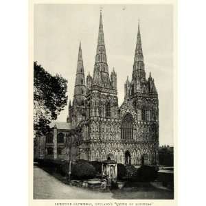  1922 Print Lichfield Cathedral England Spire Minster 