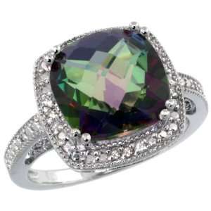 Sterling Silver Vintage Style Square Mystic Topaz Stone Ring w/ 0.08 