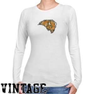 Lipscomb Bisons Ladies White Distressed Logo Vintage Long Sleeve Slim 