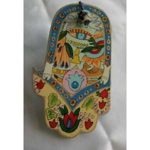 Hand Painted Wooden Wood Symbolic Hamsa From Yair 