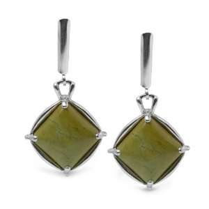  Silver Square Kingman Olive Green Turquoise Drop Earrings Jewelry