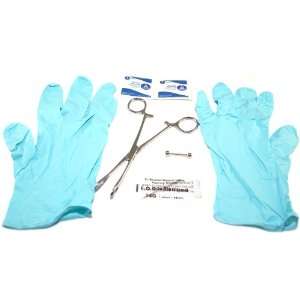 14G Tongue Piercing Kit Clamp Forceps Needles Gloves Rings Studs Wipes 