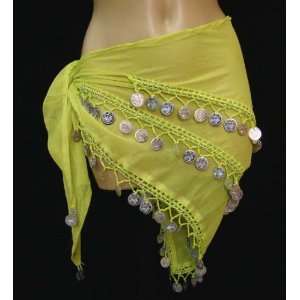  ~ Hot Belly Dancers Silver Coins/Beads Green Hip Scarf 