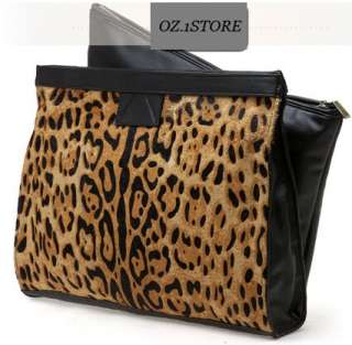   Leather Leopard Print Clutch Bag (Handmade, Real Horse Hair )  