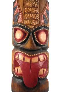 Hand Carved Painted Tiki Wooden Wall Mask Tongue  