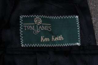 Vtg Tom James Black Herring Stripe Tweed Jacket 38 L  