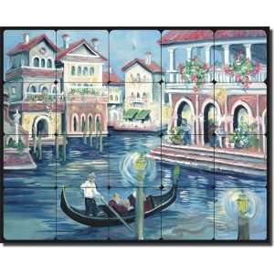 Venice Evening by Tisha Whitney   Canal Gondola Tumbled Marble Tile 