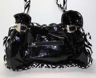 Zebra Black Flower Faux Leather Rhinestone Handbag Bag  