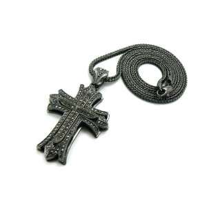  Iced Out Small Pave Byzantine Cross Pendant w/Franco Chain 