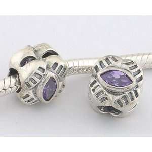  925 Sterling Silver Charm with Amethyst CZ Czech Crystal 