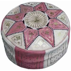  Moroccan Leather Pouf Pink & Beige Color
