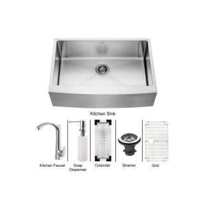  Vigo Industries Farmhouse Kitchen Sink, Faucet, Colander, Grid 