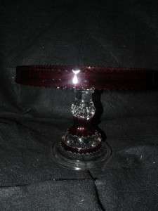   EAPG KINGS CROWN 9 RARE RUBY STAINED HIGH STANDARD CAKE STAND CRIMPED
