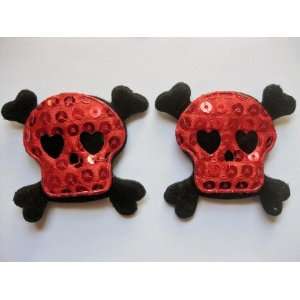  30pc Red/Black Sequin Skulls Padded Appliques ta56 Arts 