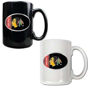 BSS   Chicago Blackhawks NHL 2pc 15oz Ceramic Mug Set   One Black Mug 