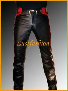 men`s leather pants black red /Designer leather pants 30 31 32 33 34 