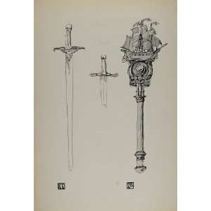  1899 Print Sword Truehearte London Sceptre Alex Fisher 