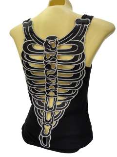PUNK FUNKY HALLOWEEN COSTUME SKELETON CUT OUT TOP T SHIRT, L  