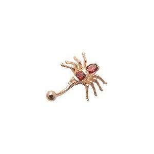 Solid 14K Yellow Gold with Garnet precious stones. Belly Button Ring 