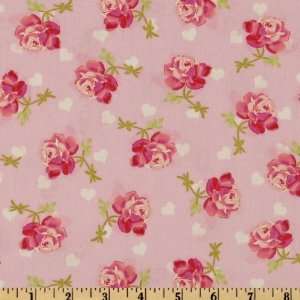  44 Wide Love In Bloom Hearts & Roses Lilac Pink Fabric 