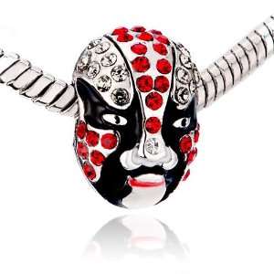 Black Red Peking Opera Mask Beads Fits Pandora Chamilia Biagi Charms 