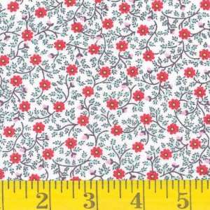  45 Wide Blossom Flower Vine Red/ White Fabric By The 