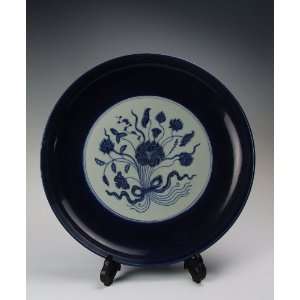  one Glazed Porcelain Plate with blue underglaze decoration 