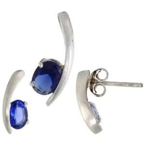   Pendant (16mm tall) Set, w/ Oval Cut Blue Sapphire colored CZ Stones