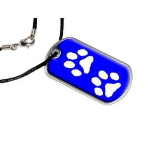  Paw Prints Blue   Military Dog Tag Black Satin Cord 