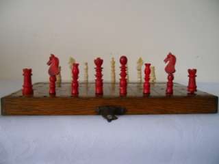 THE NETHERLANS WOOD & BONE  MID 19 th TRAVEL CHESS SET KING 39mm 