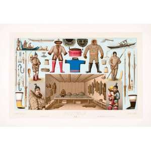 1888 Chromolithograph Fishing Eskimo Costume Spear 