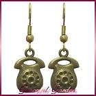 Cute PAIR Vintage Screwback Earrings ANTIQUE SILVER TELEPHONE Phone