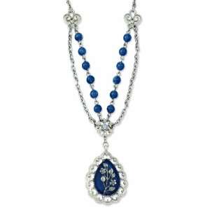 Silver Tone Blue Teardrop Pendant 18in Necklace: Jewelry